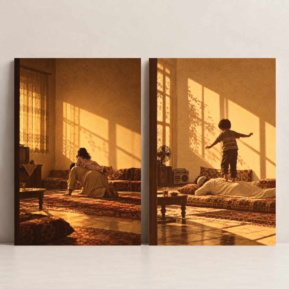 Sunlit Childhood — Set of 2 Arab canvas art by BornArab Studio