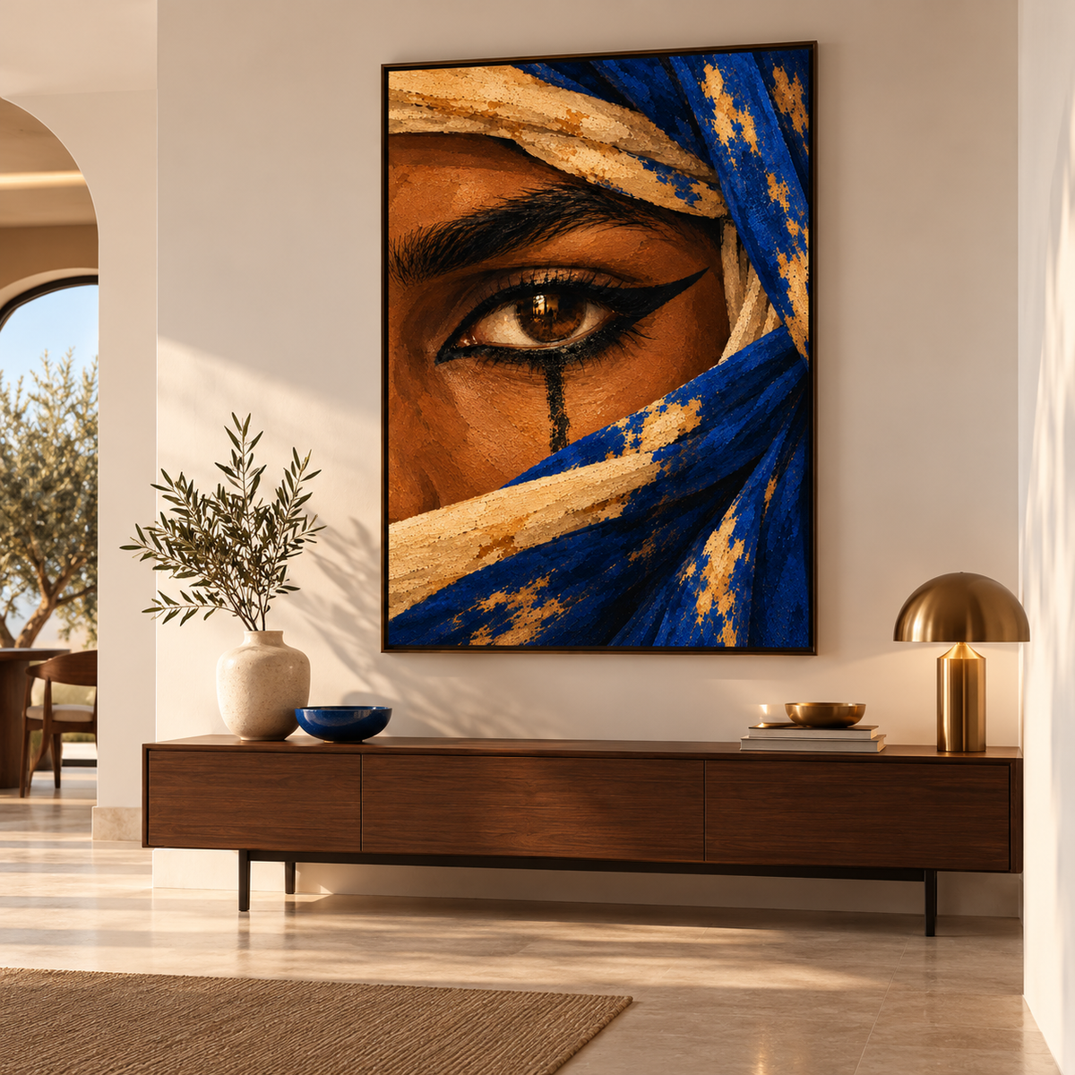 Behind the Blue Veil canvas wall art in a furnished room — BornArab