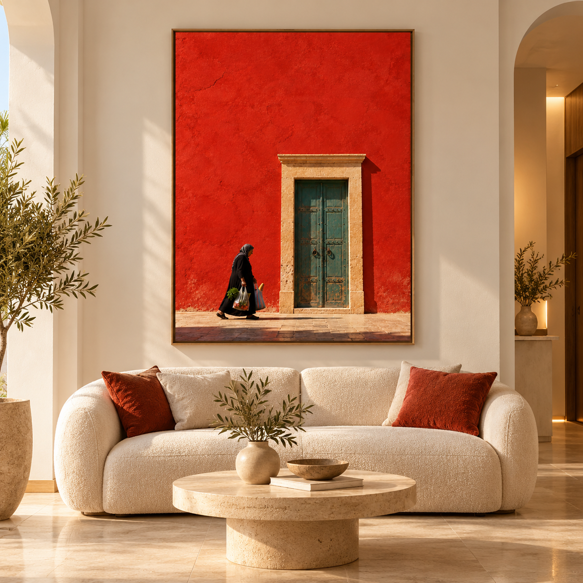 The Red Wall canvas wall art in a furnished room — BornArab