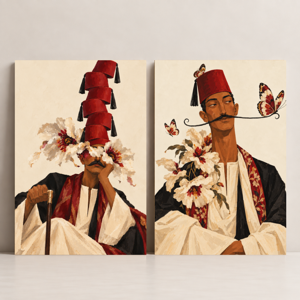 Floral Fez — Set of 2 Egypt canvas art by BornArab Studio