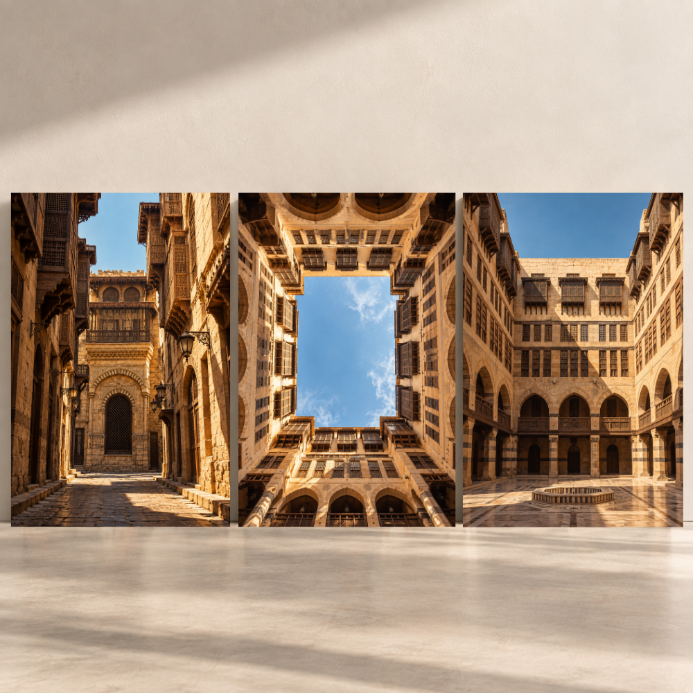 Courtyards of Cairo — Set of 3 Egypt canvas art by BornArab Studio
