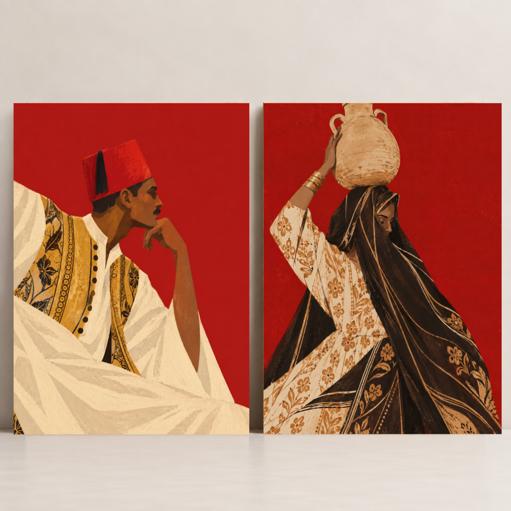 Ceremony in Red — Set of 2 Egypt canvas art by BornArab Studio
