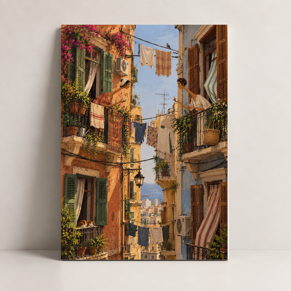 Between the Balconies Lebanon canvas art by BornArab Studio