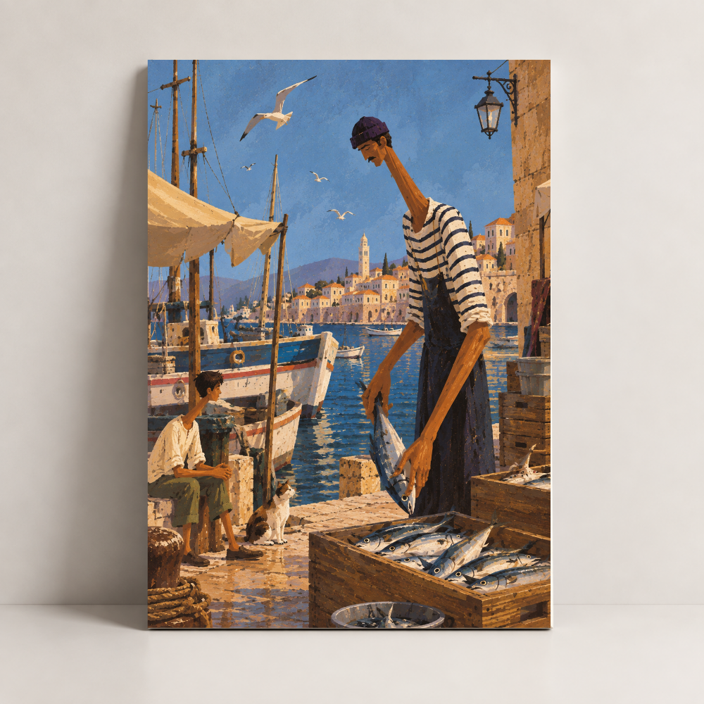 Morning at the Harbor Lebanon canvas art by BornArab Studio