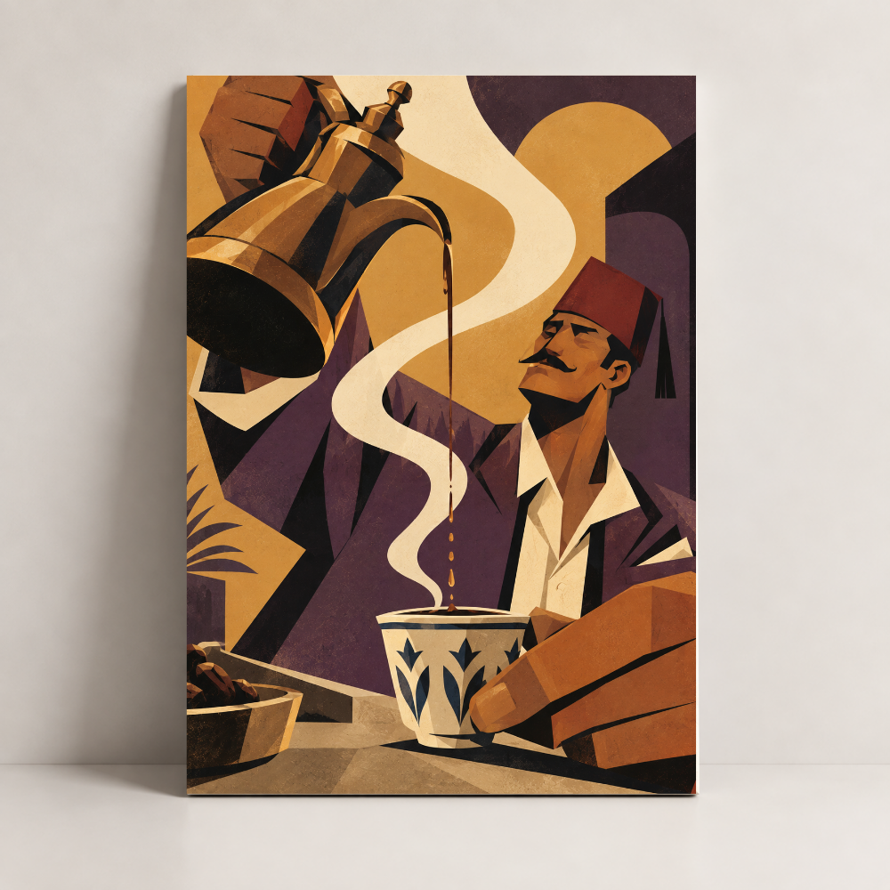Coffee Under the Tarboosh Lebanon canvas art by BornArab Studio