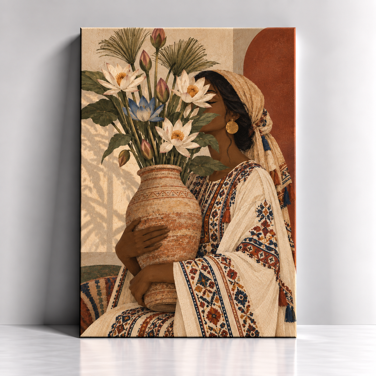 Daughter of the Nile Egyptian woman and lotus canvas art by BornArab Studio