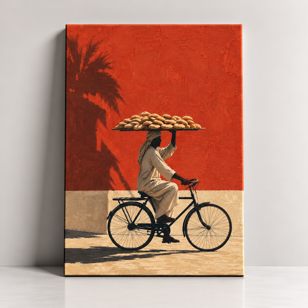 Fresh Bread Egyptian bread seller on bicycle canvas art by BornArab Studio