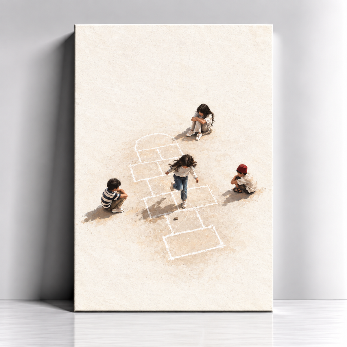 Hopscotch Days nostalgic Egyptian childhood canvas art by BornArab Studio