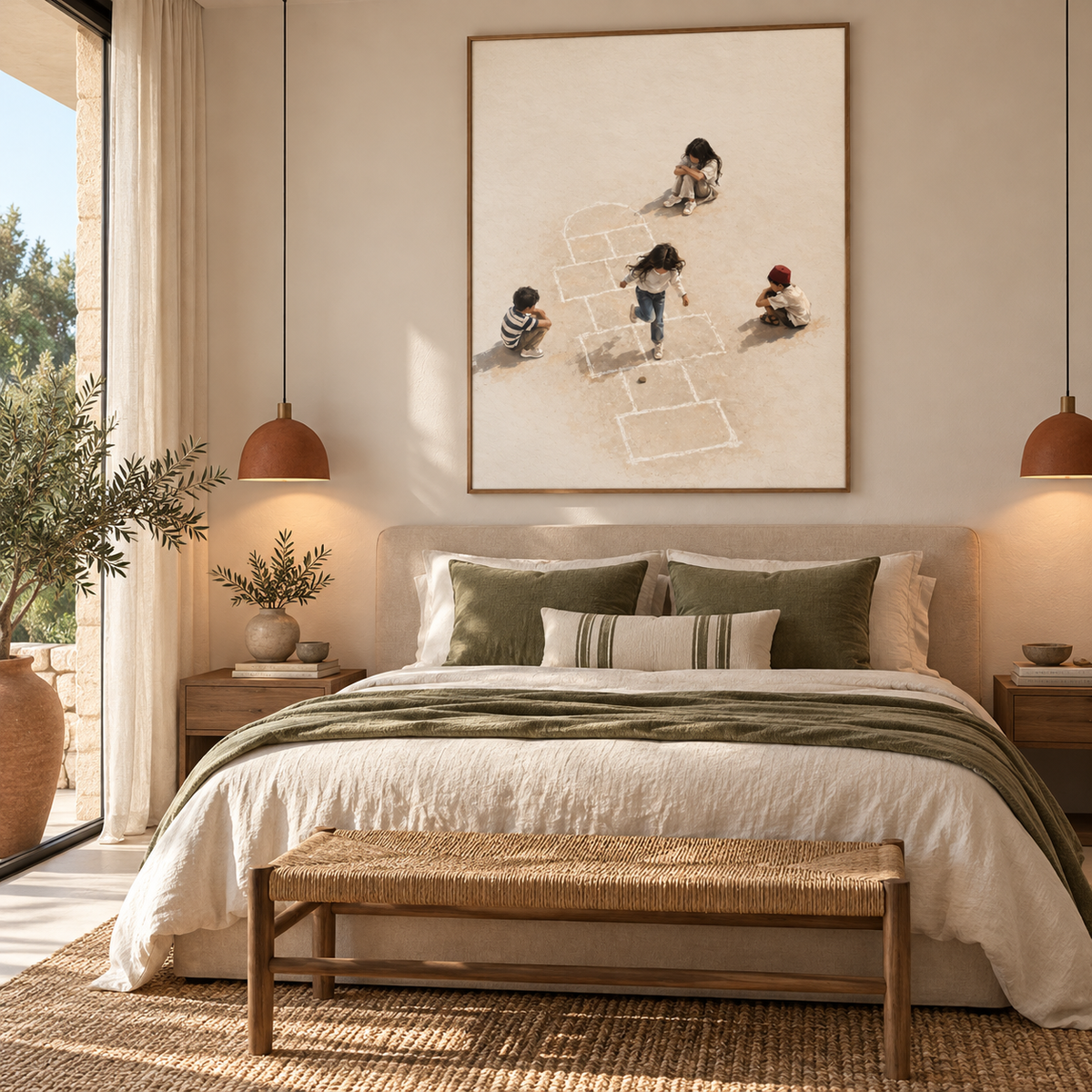 Hopscotch Days Egyptian wall art displayed in a modern interior