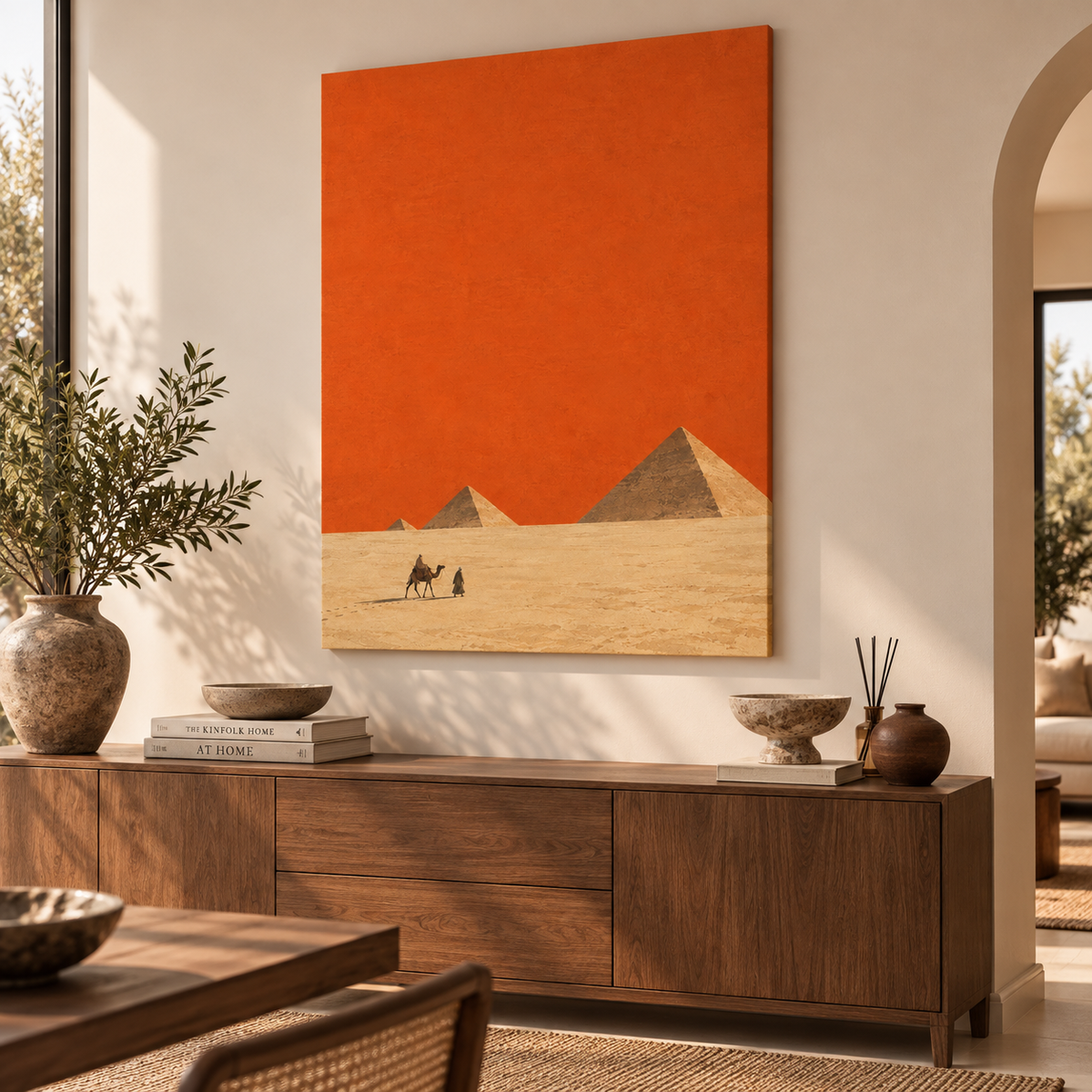Pyramids Beauty Egyptian wall art displayed in a modern interior