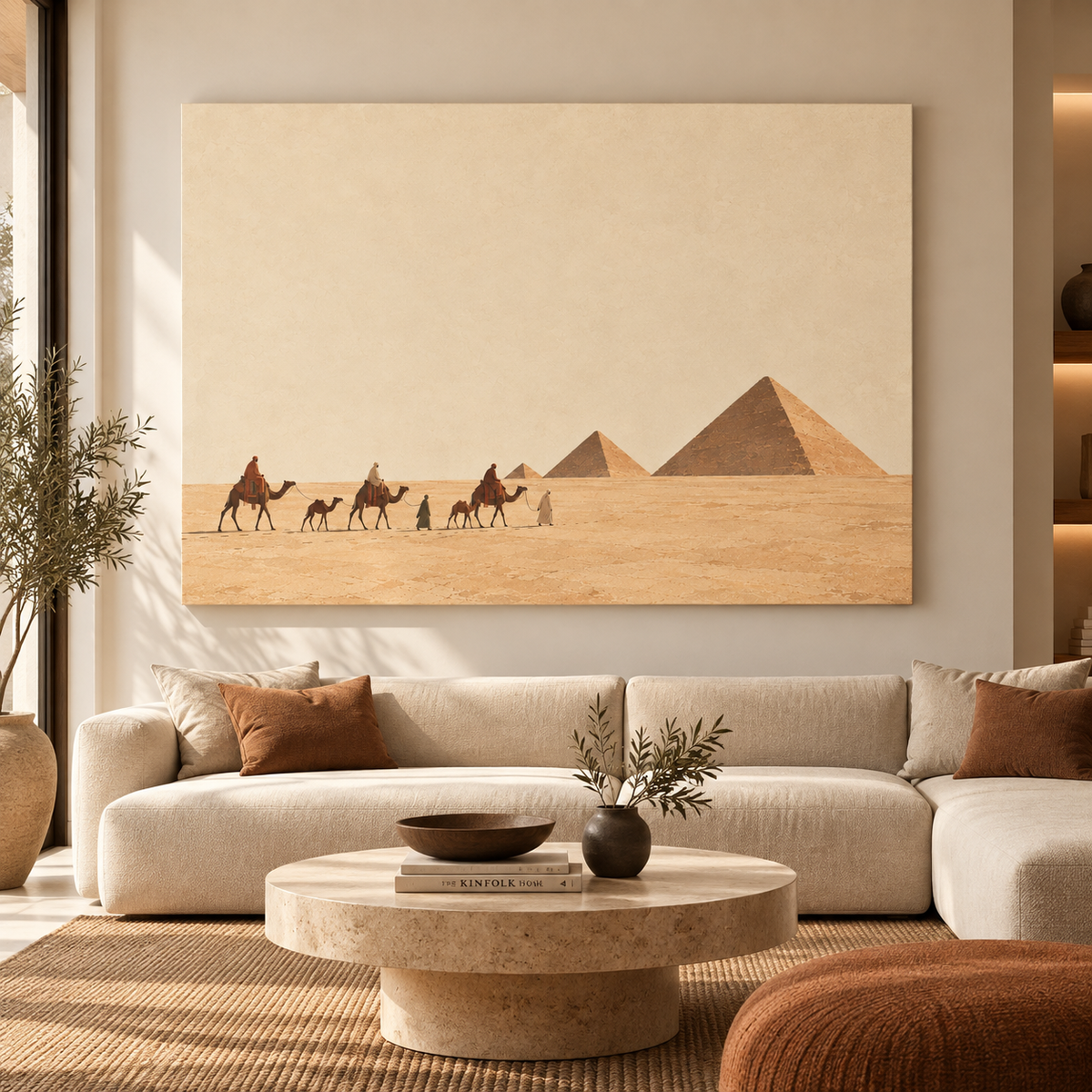 Pyramids Journey Egyptian wall art displayed in a modern interior