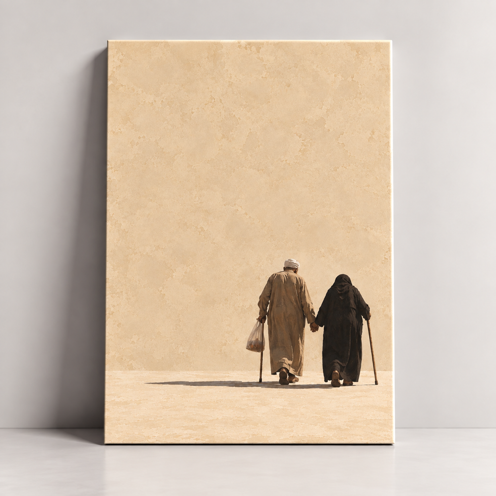 Still Together elderly Egyptian couple walking hand in hand canvas art by BornArab Studio