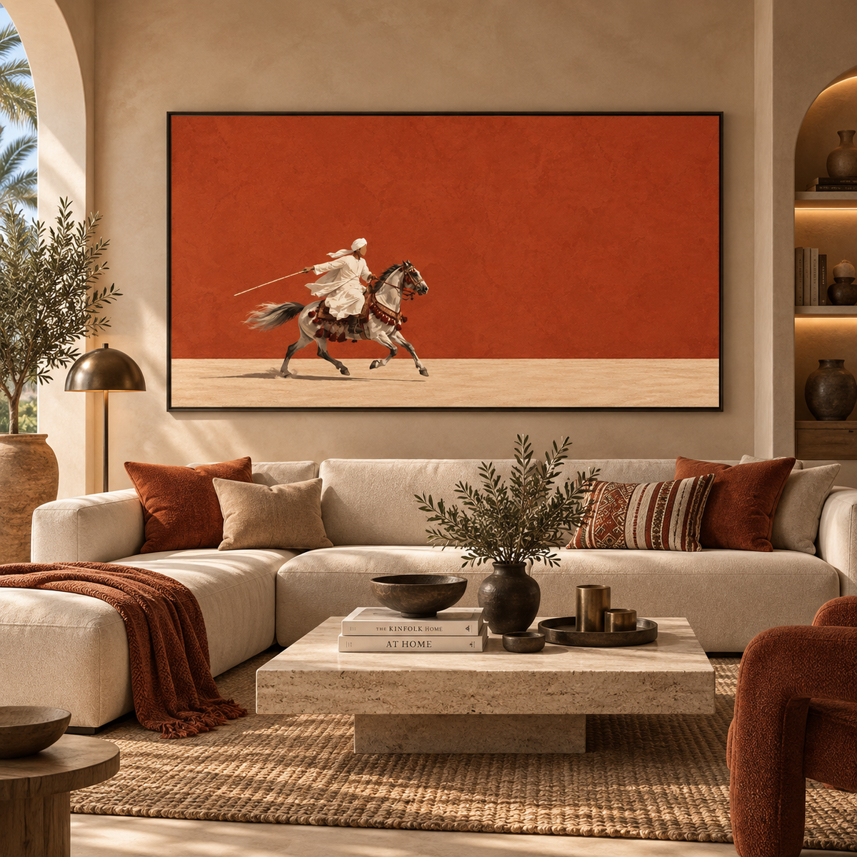 Tahtib Egyptian wall art displayed in a modern interior