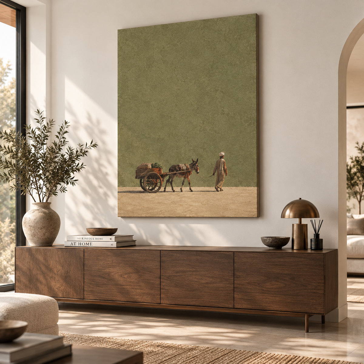 The Street Seller Egyptian wall art displayed in a modern interior