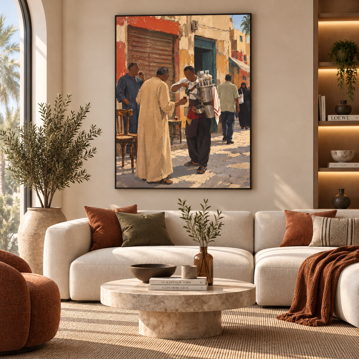 The Tea Man Egyptian wall art displayed in a modern interior