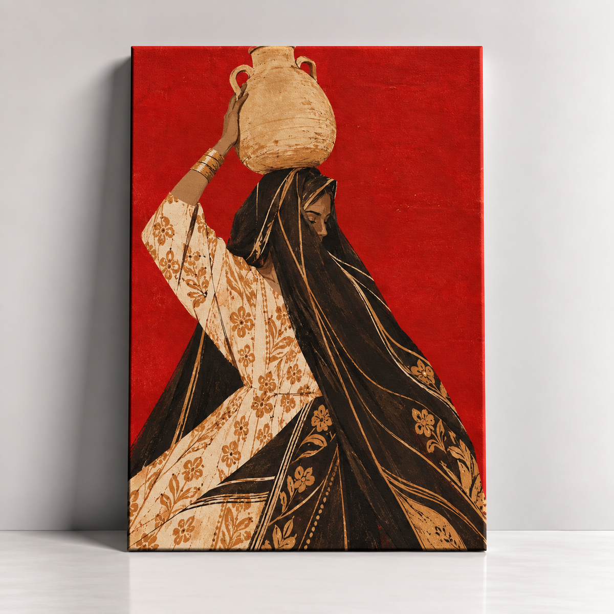 The Water Bearer traditional Egyptian woman canvas art by BornArab Studio 