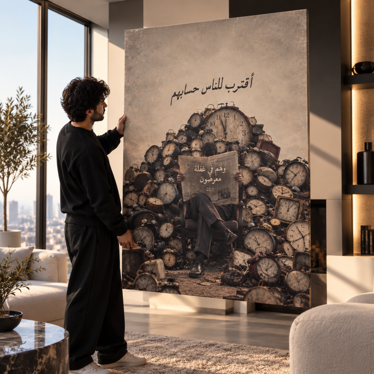 Before the Reckoning Islamic wall art displayed in a modern contemporary interior