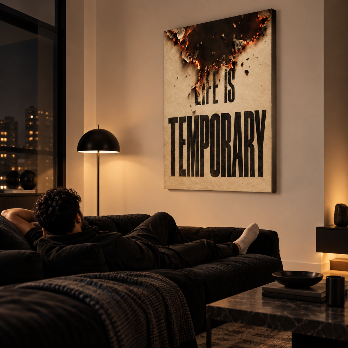 Dunya Is Temporary Islamic wall art displayed in a modern interior