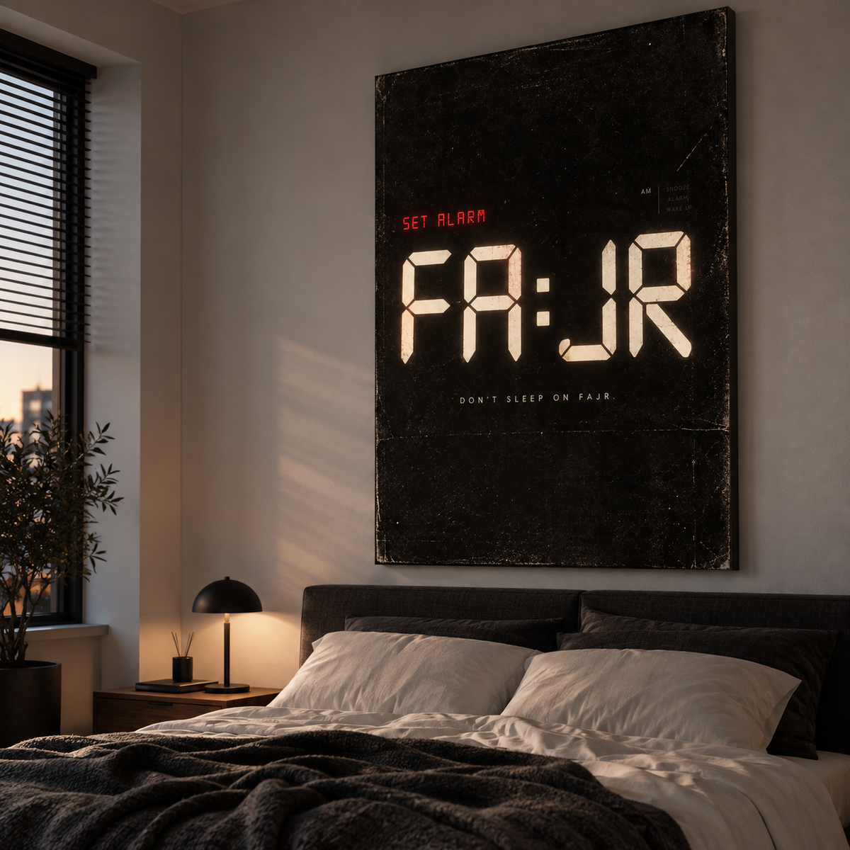 Fajr Calling Islamic wall art displayed in a modern interior