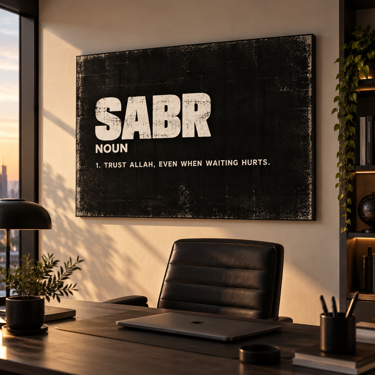 Sabr Islamic wall art displayed in a modern interior