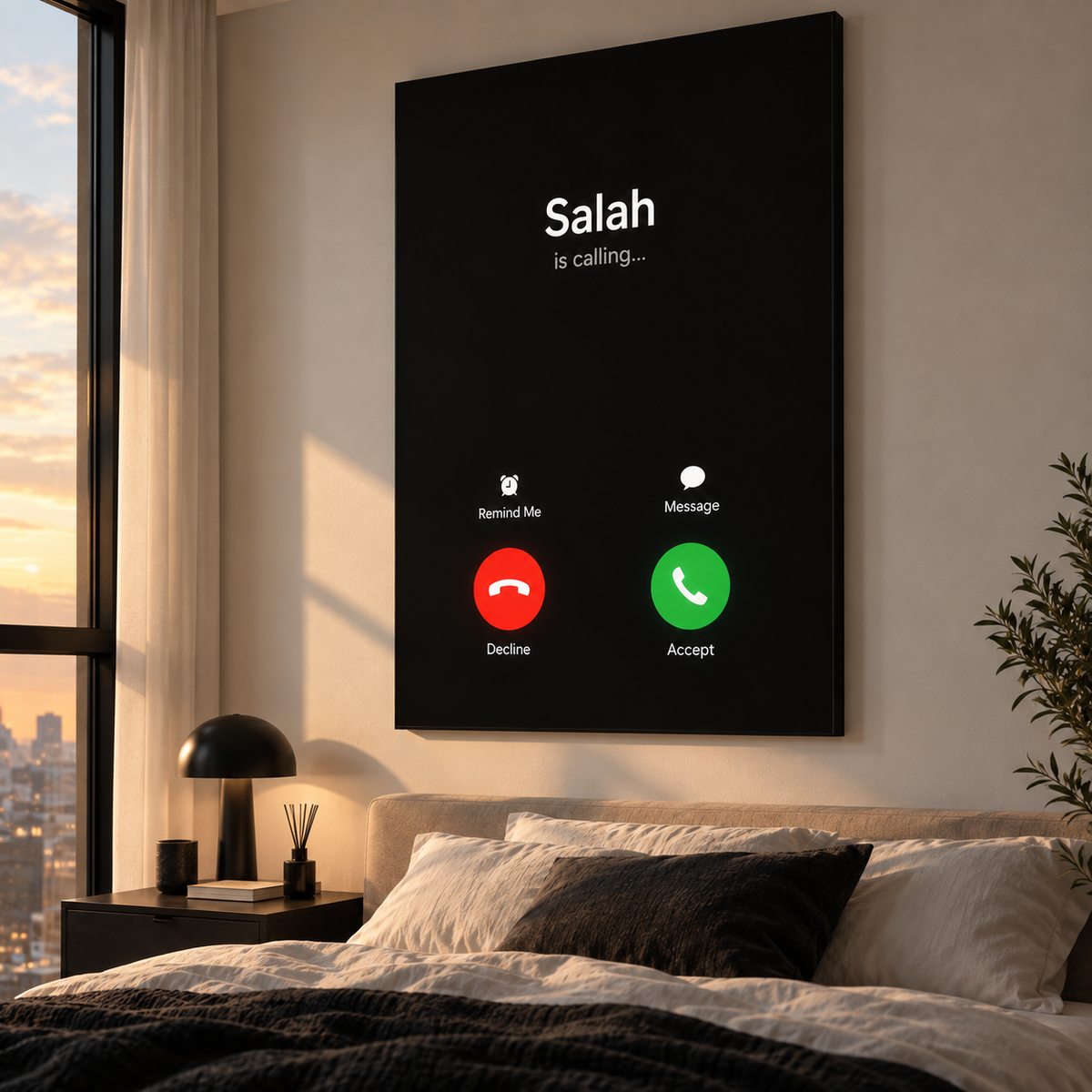 Salah Is Calling Islamic wall art displayed in a modern interior