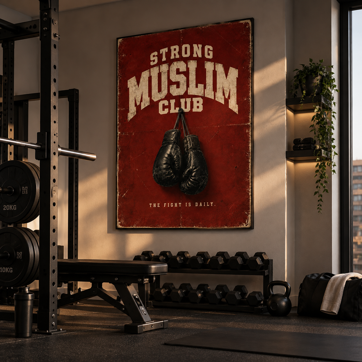 Strong Muslim Club Islamic wall art displayed in a modern interior
