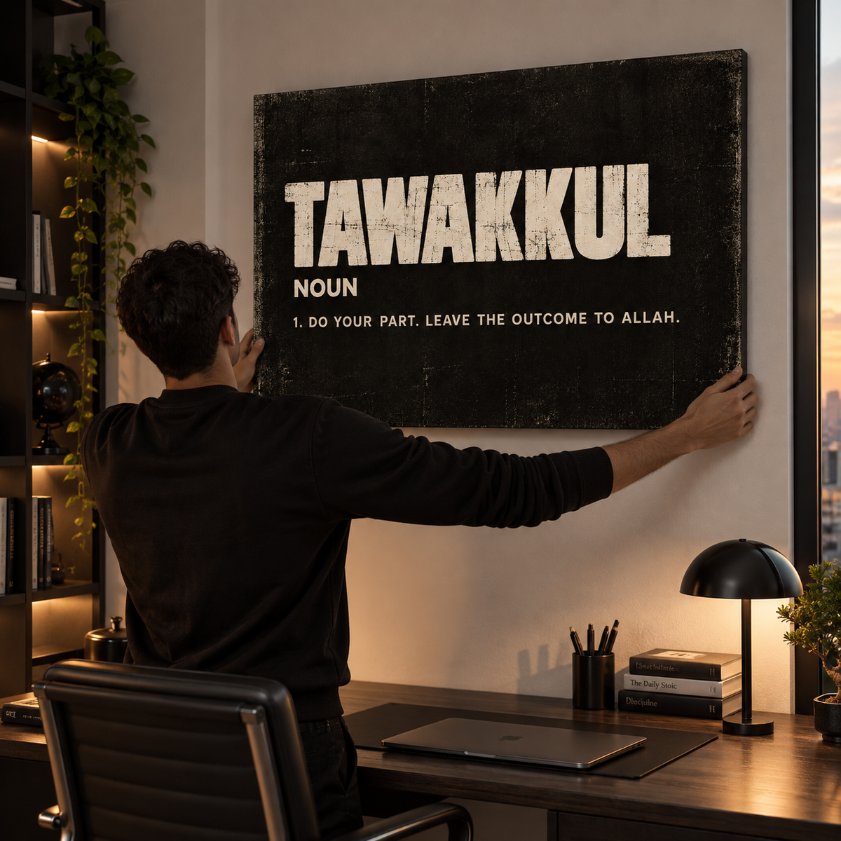 Tawakkul landscape Islamic wall art displayed in a modern interior