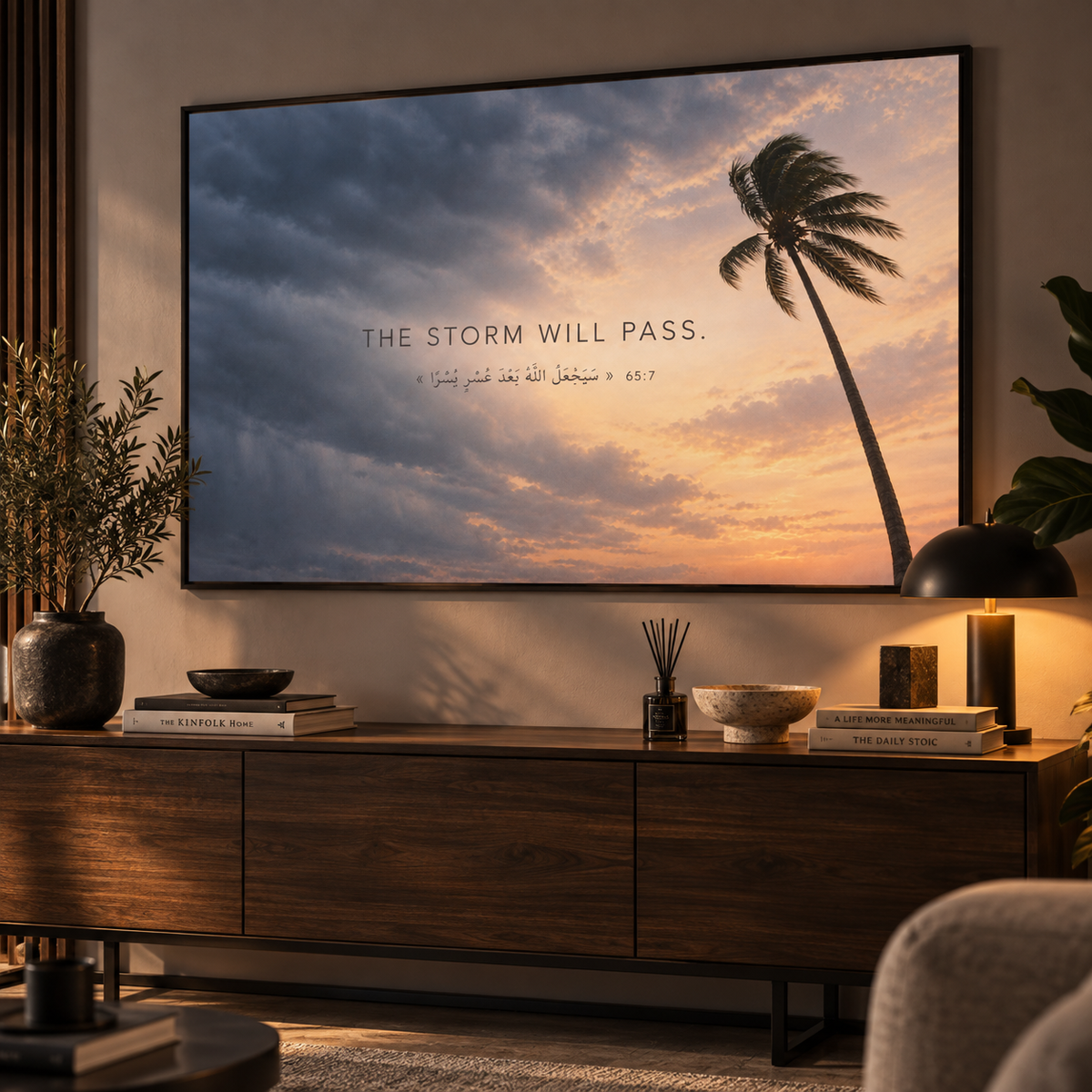 The Storm Will Pass Islamic wall art displayed in a modern interior
