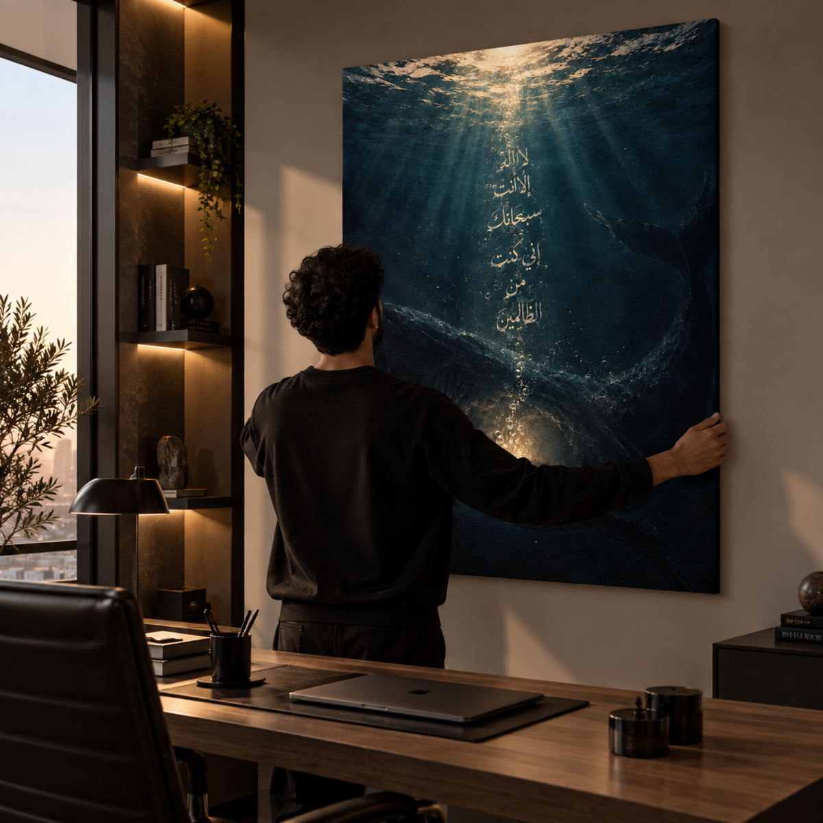 Yunus Duaa Islamic wall art displayed in a modern contemporary interior.