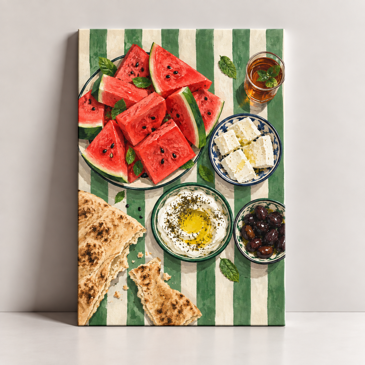 A Palestinian Table canvas art with traditional Palestinian food by BornArab Studio