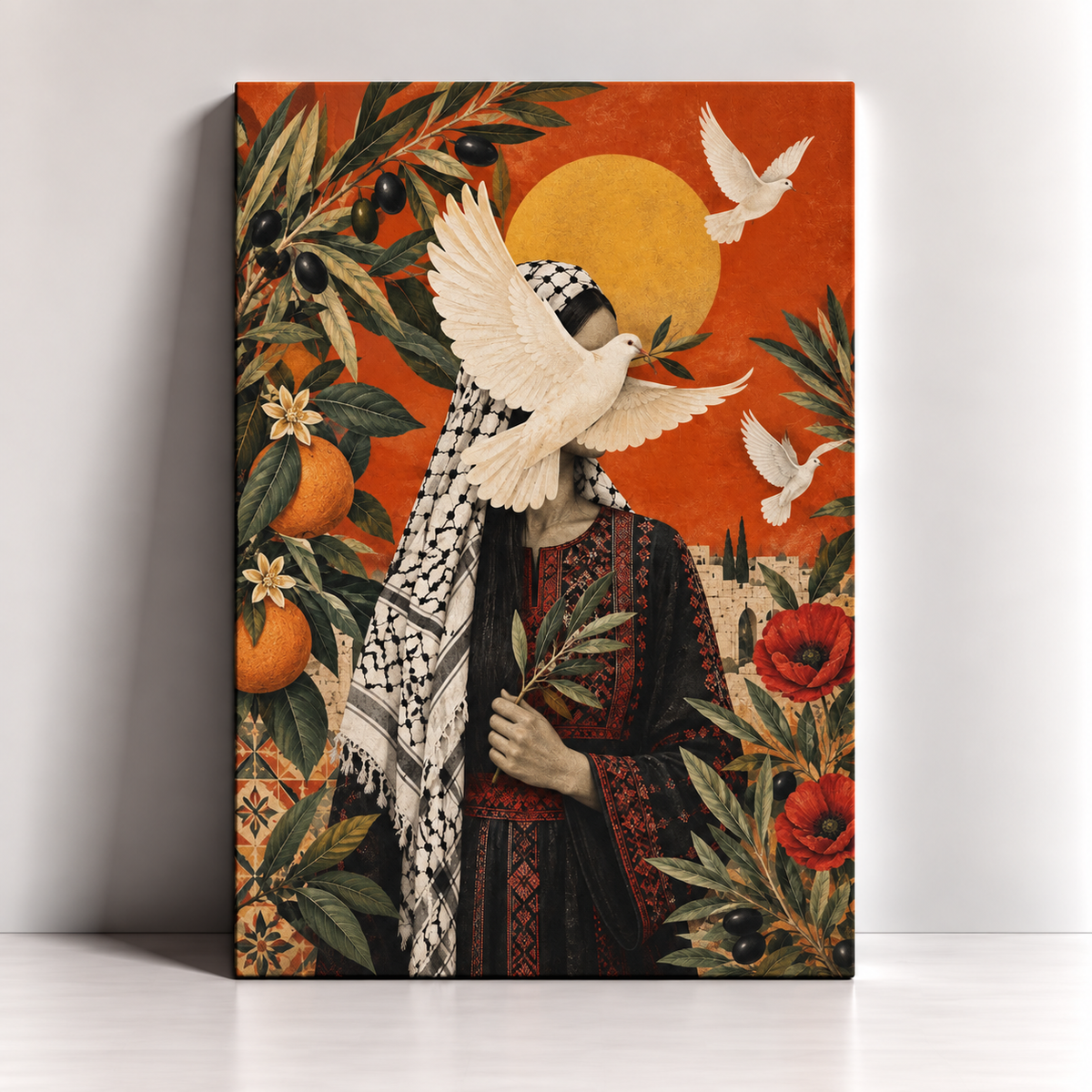 Daughter of Palestine contemporary Palestinian woman canvas art by BornArab Studio