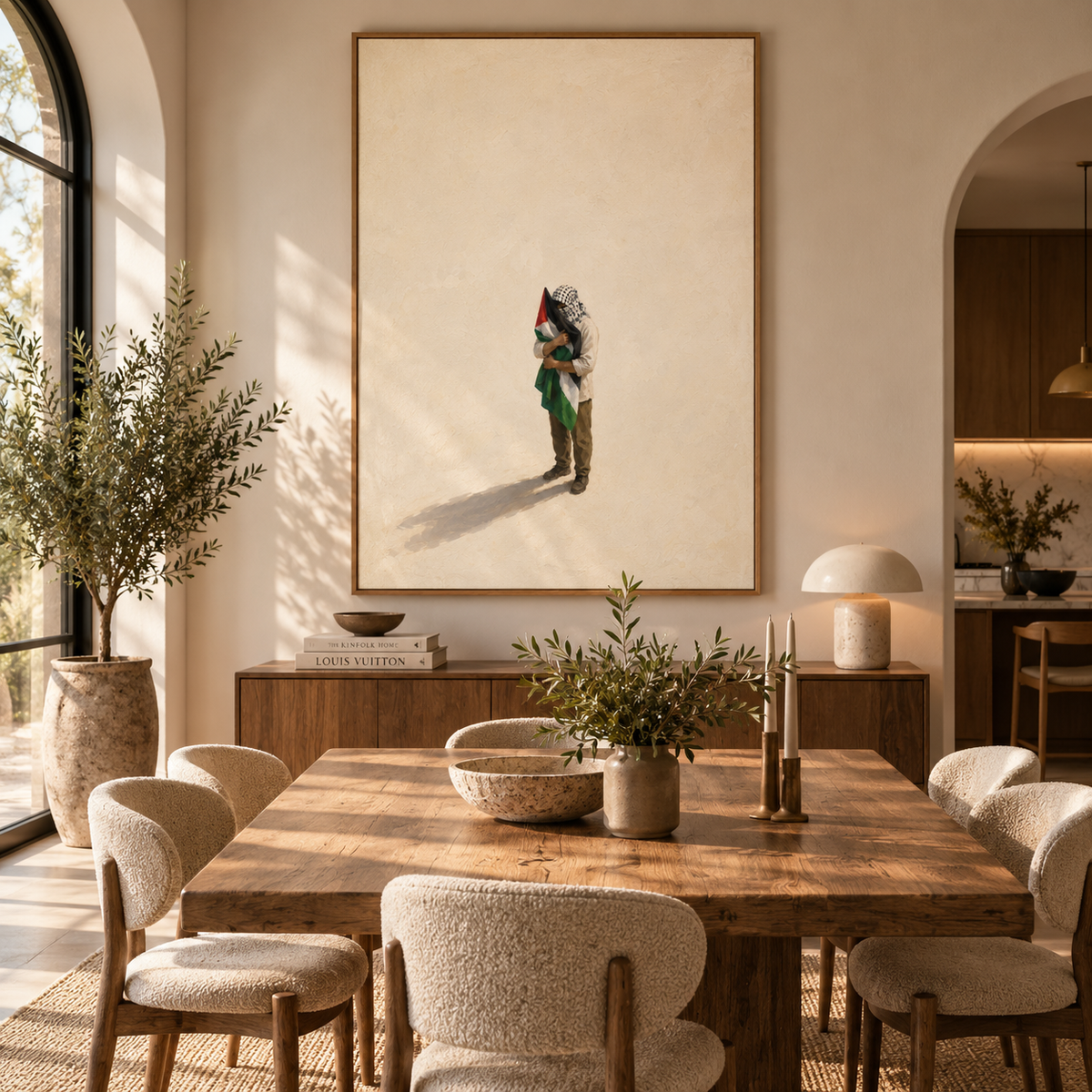Home Love Palestinian wall art displayed in a modern interior