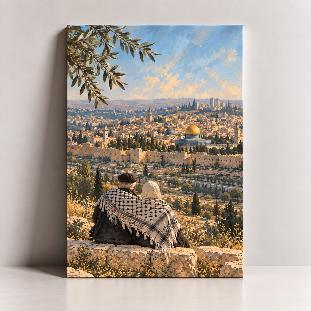 Jerusalem Love Palestinian canvas art overlooking Al-Quds by BornArab Studio