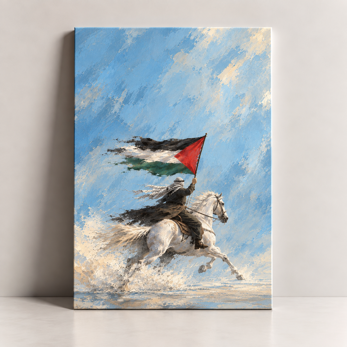 Ride for Palestine canvas art with Palestinian flag by BornArab Studio