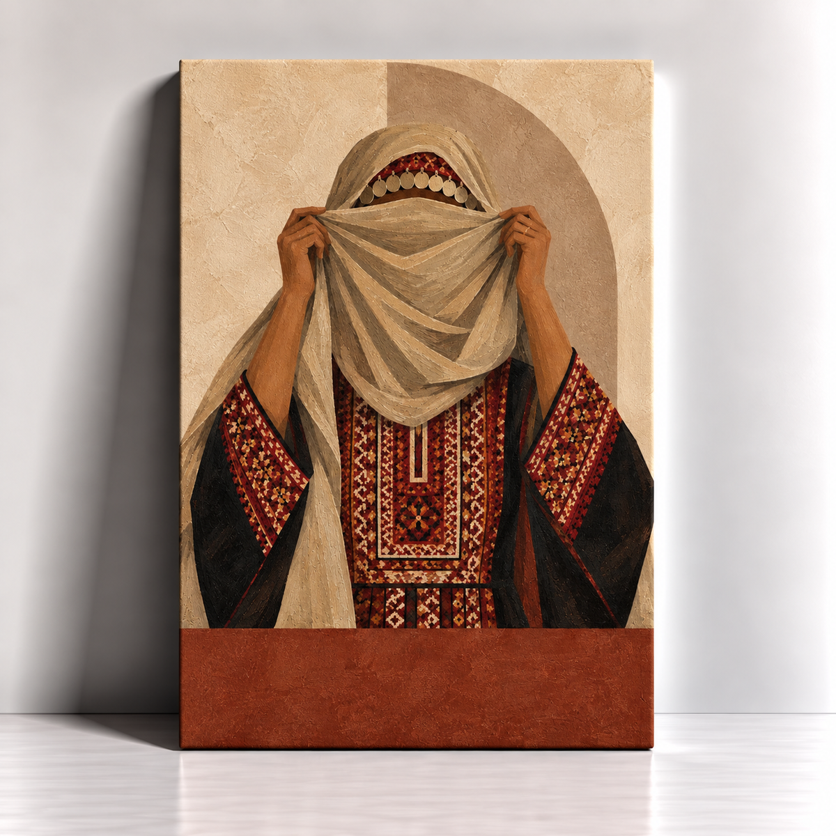 The Veil contemporary Palestinian woman canvas art by BornArab Studio