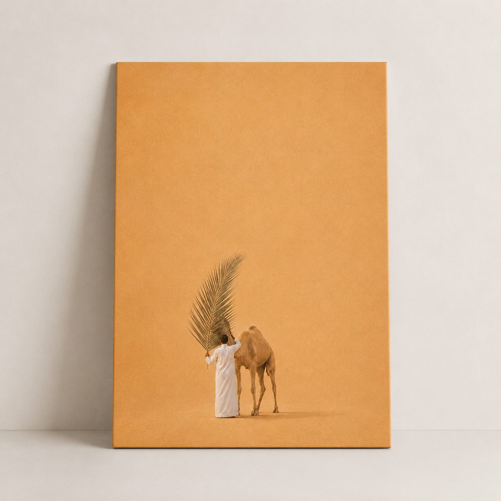 Palm Life minimalist Saudi canvas art with camel and palm by BornArab Studio
